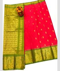 Leafy Green and Pink gadwal cotton sarees with kanchi border design