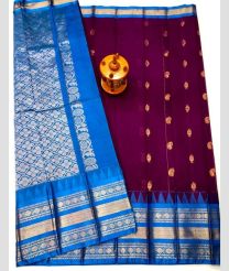 Blue and Magenta gadwal cotton sarees with kanchi border design
