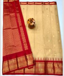 Red and Cream gadwal cotton sarees with kanchi border design