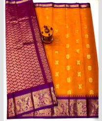 Magenta and Orange gadwal cotton sarees with kanchi border design