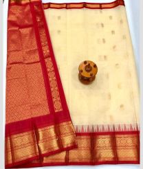 Crmson and Cream gadwal cotton sarees with kanchi border design