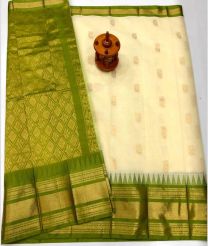 Green and Cream gadwal cotton sarees with kanchi border design