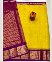 Magenta and Mustard Yellow gadwal cotton sarees with kanchi border design