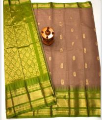 Parrot Green and Baige gadwal cotton sarees with kanchi border design