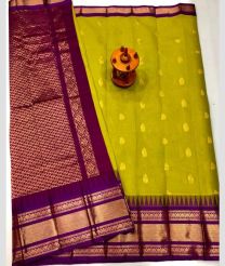 Magenta and Acid Green gadwal cotton sarees with kanchi border design
