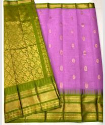 Leafy Green and Lavender gadwal cotton sarees with kanchi border design