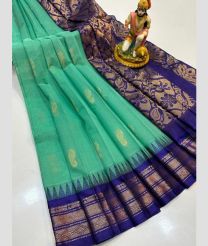 sky blue colour gadwal cotton sarees with temple border design