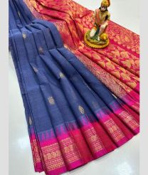 brown and blue colour gadwal cotton sarees with temple border design