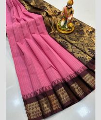pink colour gadwal cotton sarees with temple border design