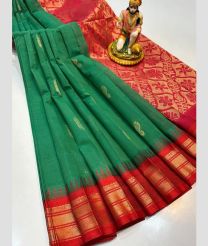 green colour gadwal cotton sarees with temple border design
