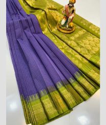 violet and olive colour gadwal cotton sarees with temple border design