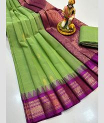 green colour gadwal cotton sarees with temple border design