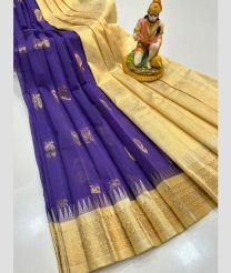violet and brown colour gadwal cotton sarees with temple border design