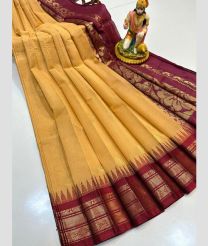 brown colour gadwal cotton sarees with temple border design