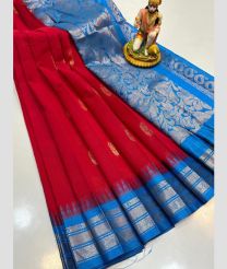 maroon and cyan colour gadwal cotton sarees with temple border design