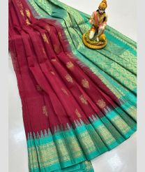 maroon and cyan blue colour gadwal cotton sarees with temple border design