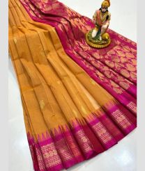coral and magenta colour gadwal cotton sarees with temple border design