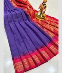 violet colour gadwal cotton sarees with temple border design