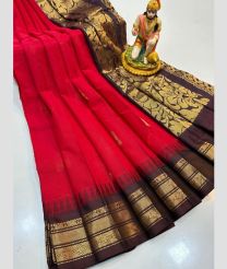 magenta and brown colour gadwal cotton sarees with temple border design