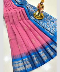 pink and silver colour gadwal cotton sarees with temple border design