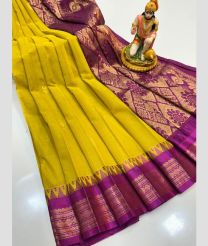 olive and brown colour gadwal cotton sarees with temple border design