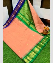 coral colour gadwal cotton sarees with kanchi border design