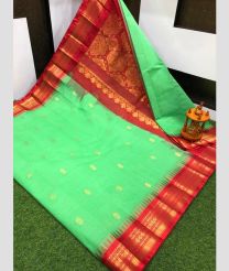 light green colour gadwal cotton sarees with kanchi border design