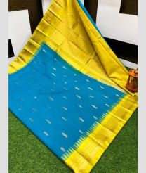 blue and olive colour gadwal cotton sarees with kanchi border design