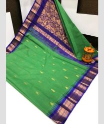 green colour gadwal cotton sarees with kanchi border design