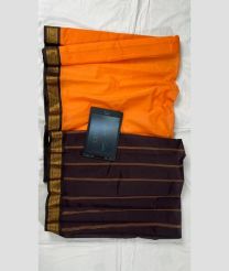 orange and charcoal colour gadwal cotton sarees with Plain design