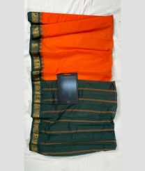 orange and green colour gadwal cotton sarees with Plain design