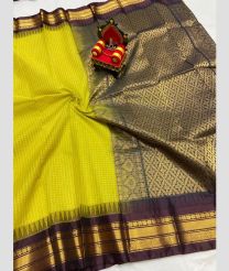 yellow colour gadwal cotton sarees with All over Checks design