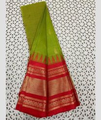 green colour gadwal cotton sarees with Plain design