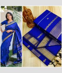 blue colour gadwal cotton sarees with All over Buttas design