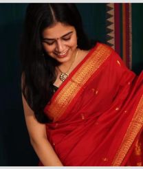 red colour gadwal cotton sarees with All over Buttas design