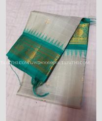 Cream and Medium Teal gadwal pattu dupattas with Kuttu Border design - GWDS0000001