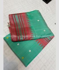 Turquoise and Tomato Red gadwal pattu dupattas with Kuttu Border design - GWDS0000004