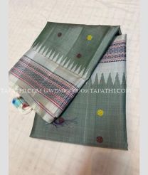 Grey and Cream gadwal pattu dupattas with Kuttu Border design - GWDS0000009