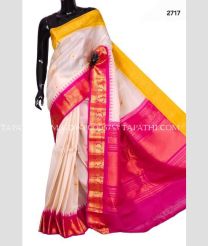 Cream and Pink gadwal pattu sarees with temple Kuttu border design - GDWP0005753