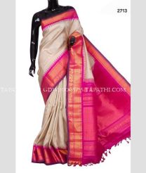 Bisque and Pink gadwal pattu sarees with temple Kuttu border design - GDWP0005755