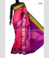 Pink and Magenta gadwal pattu sarees with temple Kuttu border design - GDWP0005756