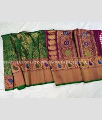 Green and Magenta gadwal pattu sarees with All over Brocade design - GDWP0005783