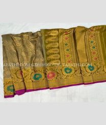 Golden and Lite Green gadwal pattu sarees with All over Brocade design - GDWP0005785