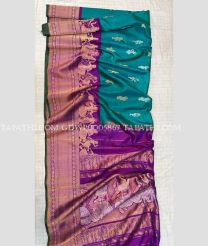 Teal and Magenta gadwal pattu sarees with turning border design - GDWP0005867
