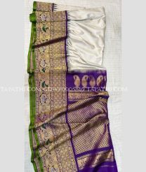 White and Purple gadwal pattu sarees with turning border design - GDWP0005869