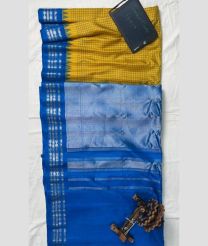 Golden Yellow and Blue gadwal pattu sarees with All over Checks design