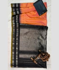 Orange and Black gadwal pattu sarees with All over Checks design