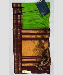 Green and Brown gadwal pattu sarees with All over Checks design