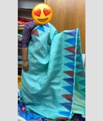 Turquoise and Blue gadwal pattu sarees with temple Kuttu border design