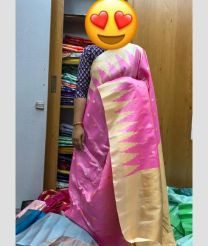 Hot Pink and Cream gadwal pattu sarees with temple Kuttu border design